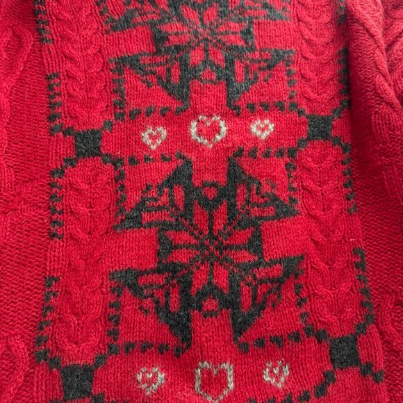 Vintage Woolrich sweater Womens Medium Red Wool Handknit Nordic Retro Fair Isle - Picture 7 of 7